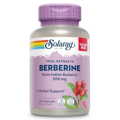 SOLARAY Berberine 500mg - Berberine Supplement for a Healthy, Active Lifestyle - with Berberine HCl from Indian Barberry - Vegan, Non-GMO, 60-Day Guarantee, Lab Verified - 100 Servings, 100 VegCaps