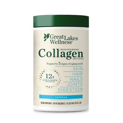 Great Lakes Wellness Collagen Peptides Powder for Skin, Hair, Nails, Joints &amp; Digestion - Vanilla Flavored - Quick Dissolve Hydrolyzed, Non-GMO, Kosher - 10 oz - Packaging May Vary