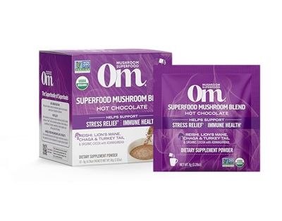 OM Mushroom Superfood Hot Chocolate Blend Mushroom Powder, Single Serve, 10 Count, Dutch Cocoa, 2g of Sugar, 25 Calories, Lion&#39;s Mane, Reishi, Chaga, Turkey Tail, Focus and Stress Support