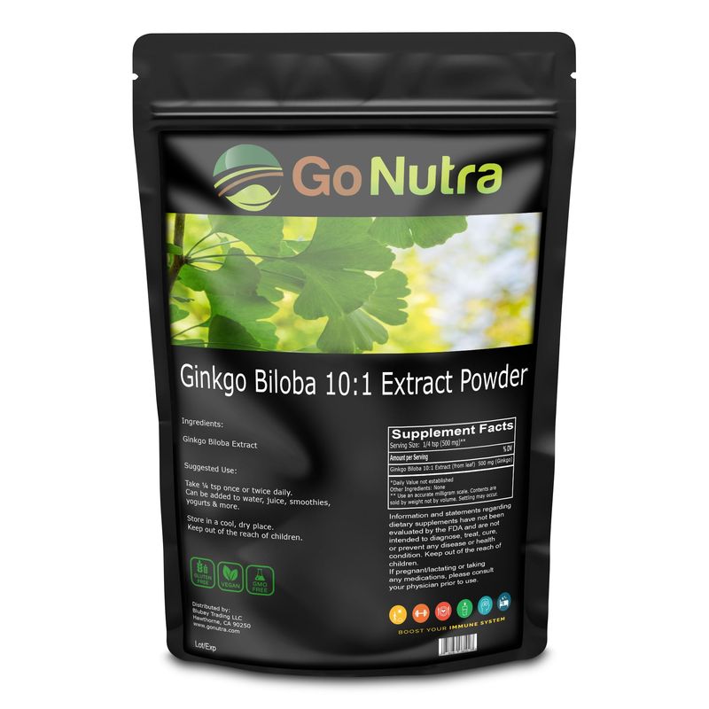 Go Nutra Ginkgo Biloba Extract Powder 10:1 Extra Strength Ginkgo Leaf | 8 oz. Pure Non-GMO