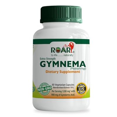 ROAR TO LIFE .......... NATURALLY Gymnema Sylvestre 1200 mg (Highest Potency) Ayurvedic Plant Extract Veg Capsules Supplement Tablets with 75% Gymnemic Acid Non-GMO 60 Count per Serving.