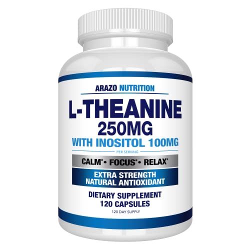 Arazo Nutrition L-Theanine 250mg (Extra Strength) with Inositol 100mg, 120 Capsules Vegetarian