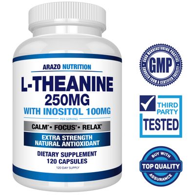 Arazo Nutrition L-Theanine 250mg (Extra Strength) with Inositol 100mg, 120 Capsules Vegetarian