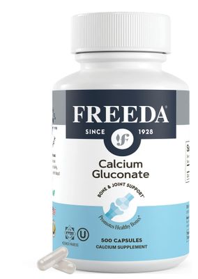 Freeda Calcium Gluconate - Kosher Vegan Calcium Supplement for Women &amp; Men - Easy to Digest - Bone Health Supplement &amp; Joint Support - Pure Calcium Supplement Without Vitamin D (500 Capsules)
