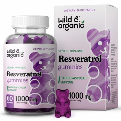 Wild &amp; Organic Resveratrol Gummies - Trans Resveratrol 1000mg - Vegan Trans Resveratrol Supplement for Immune Support - Brain Health Support w/Resveratrol - 60 Antioxidant Gummies