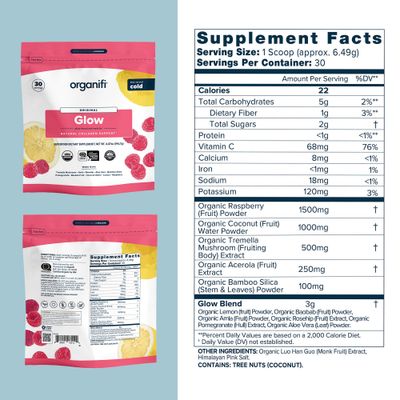 Organifi Glow - Vegan Collagen Powder for Women - Organic Flavored Water Ingredient, 30 Servings