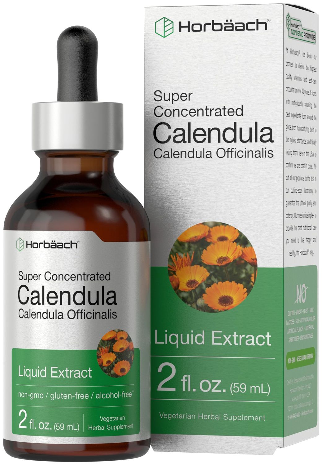 Horbach Calendula Tincture | 2 fl oz | Liquid Extract Drops | Alcohol Free | Vegetarian, Non-GMO, Gluten Free Herbal Supplement