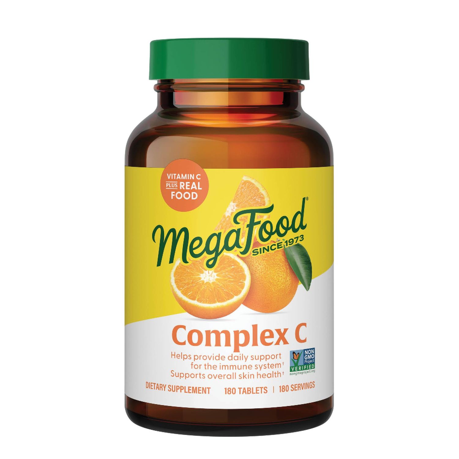 MegaFood Complex C - Vegan Immune Support Supplement with Vitamin C 250 mg, Made with Real Food Including Orange, Cranberry &amp; Brown Rice, Gluten-Free, Kosher - 180 Tablets, 180 Servings