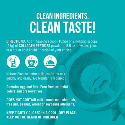 NaturesPlus Collagen Peptides Powder - 0.65 Pound - Provides Total Body Function Support - Hair, Skin, Joint & Nail Health - Clean Taste - Gluten-Free, Non-GMO - 28 Servings