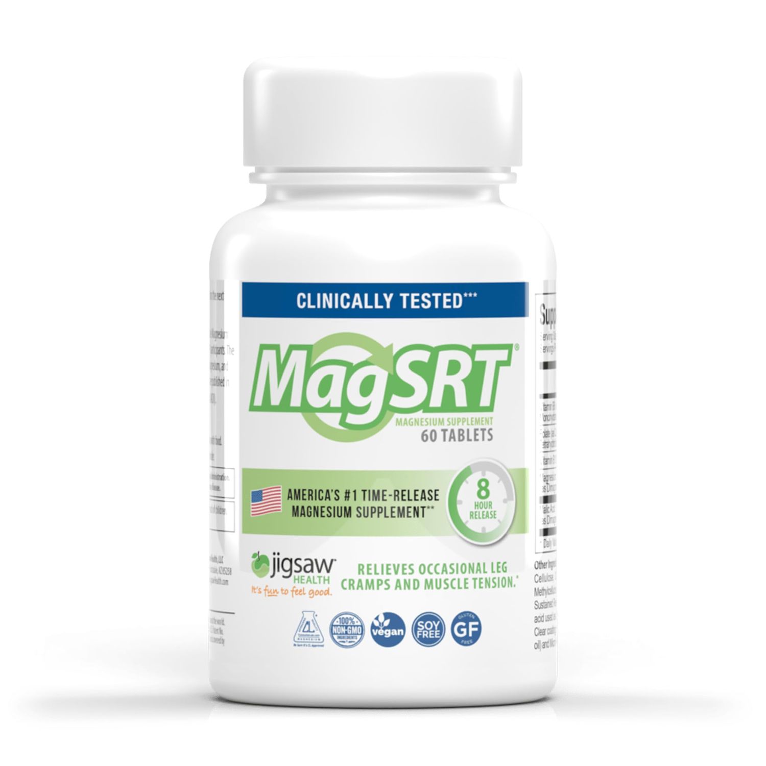 Jigsaw Health MAG SRT | Magnesium Supplement with Vitamin B6, Folate &amp; B12 | 60 Tablets