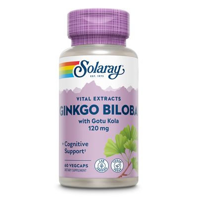 SOLARAY Ginkgo Biloba Extract with Gotu Kola - Ginko Biloba Capsules for Brain Health Support - Vegan, Lab Verified, 60-Day Guarantee - 30 Servings, 30 VegCaps (60 VegCaps)