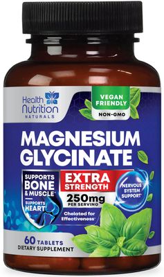 Magnesium Glycinate 250 mg - Natural, High Absorption Magnesium Tablets Chelated for Muscle, Nerve, Bone &amp; Heart Health Support - Gentle Form, Non-GMO, Gluten Free, Vegan Supplement - 60 Tablets