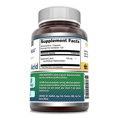 Amazing Formulas Hyaluronic Acid 100 Mg Capsules Supplement | Non-GMO | Gluten Free | Made in USA (1 Pack, 120 Count)