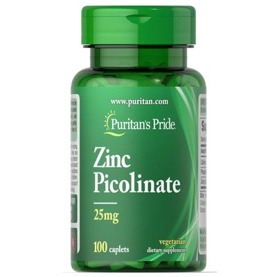 Puritan&#39;s Pride Zinc Picolinate Zinc 25mg with Calcium and Phosphorus, Vegetarian Dietary Supplement for Immune System, Energy Metabolism, Cell Division and Growth Support, 100 Caplets