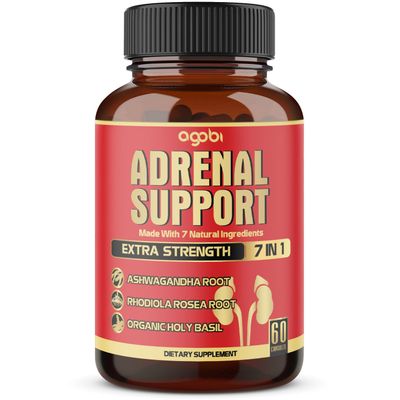 agobi 7in1 Adrenal Support Supplement - Equivalent to 8050mg Concentrated Ashwagandha, Panax Ginseng, Rhodiola Rosea &amp; More - 60 Capsules 2 Month for Body Balance