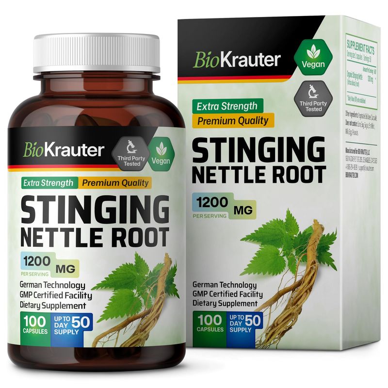 BIO KRAUTER Stinging Nettle Capsules 1200 mg - 100 Natural Urinary Tract &amp; Overall Health Support - Nettle Root Powder (Urtica Dioica) - Non GMO