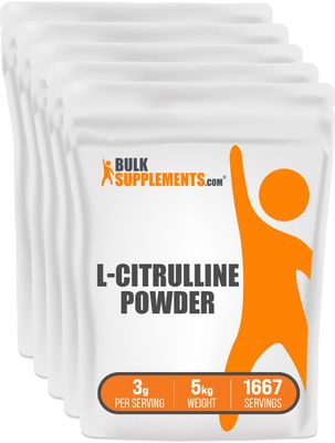 BulkSupplements.com L-Citrulline Powder - Citrulline Supplement, Citrulline Powder - L-Citrulline 3000mg, Unflavored &amp; Gluten Free - 3g per Servings, 5kg (11 lbs) (Pack of 5)