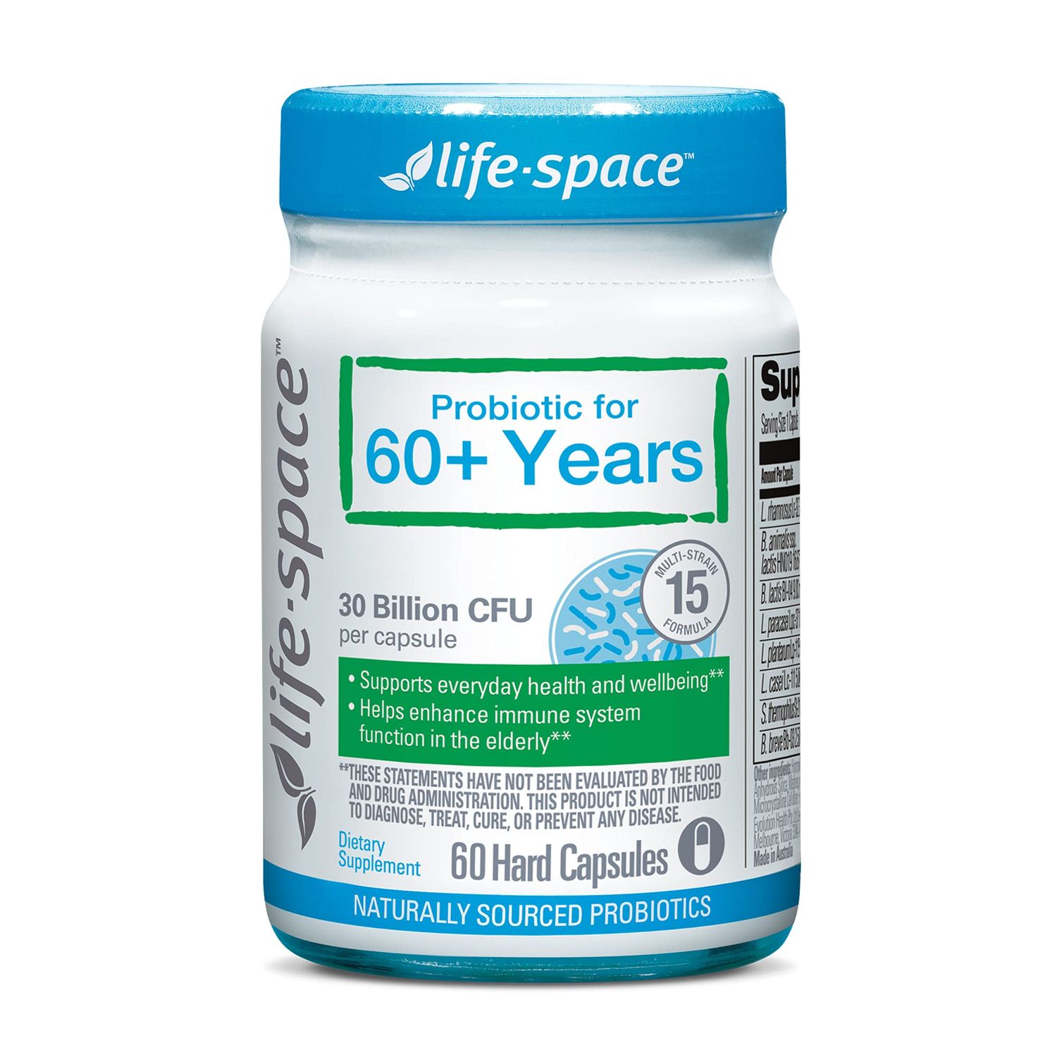 Life-Space Probiotic for 60+ Years, Supports Intestinal Immunity and Health, Gastrointestinal Vitality, Bifidobacterium lactis, 30 Billion CFU, Multi Strains - 60 Capsules