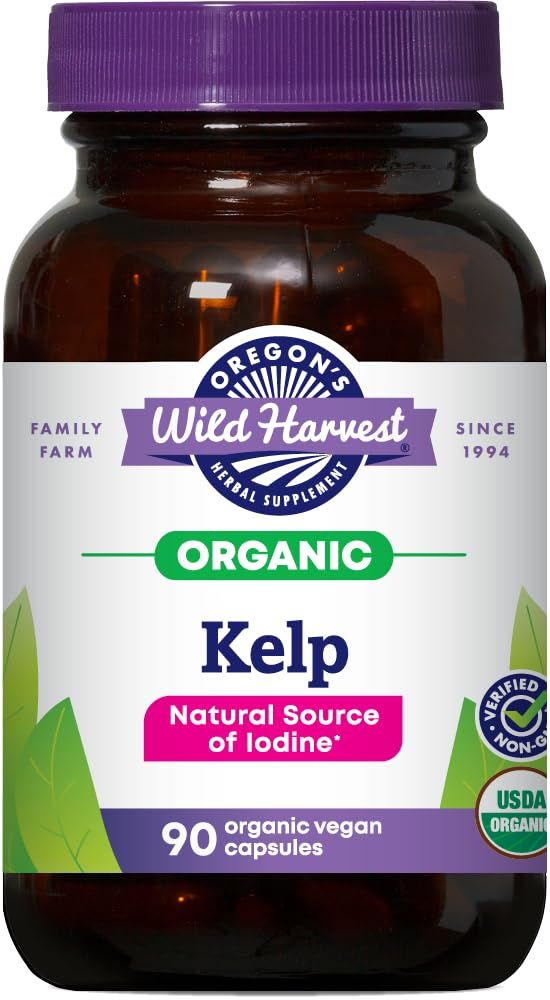 Oregon&#39;s Wild Harvest Kelp Organic Supplement | Natural Source of Iodine | Vegan Capsules, 90 Count