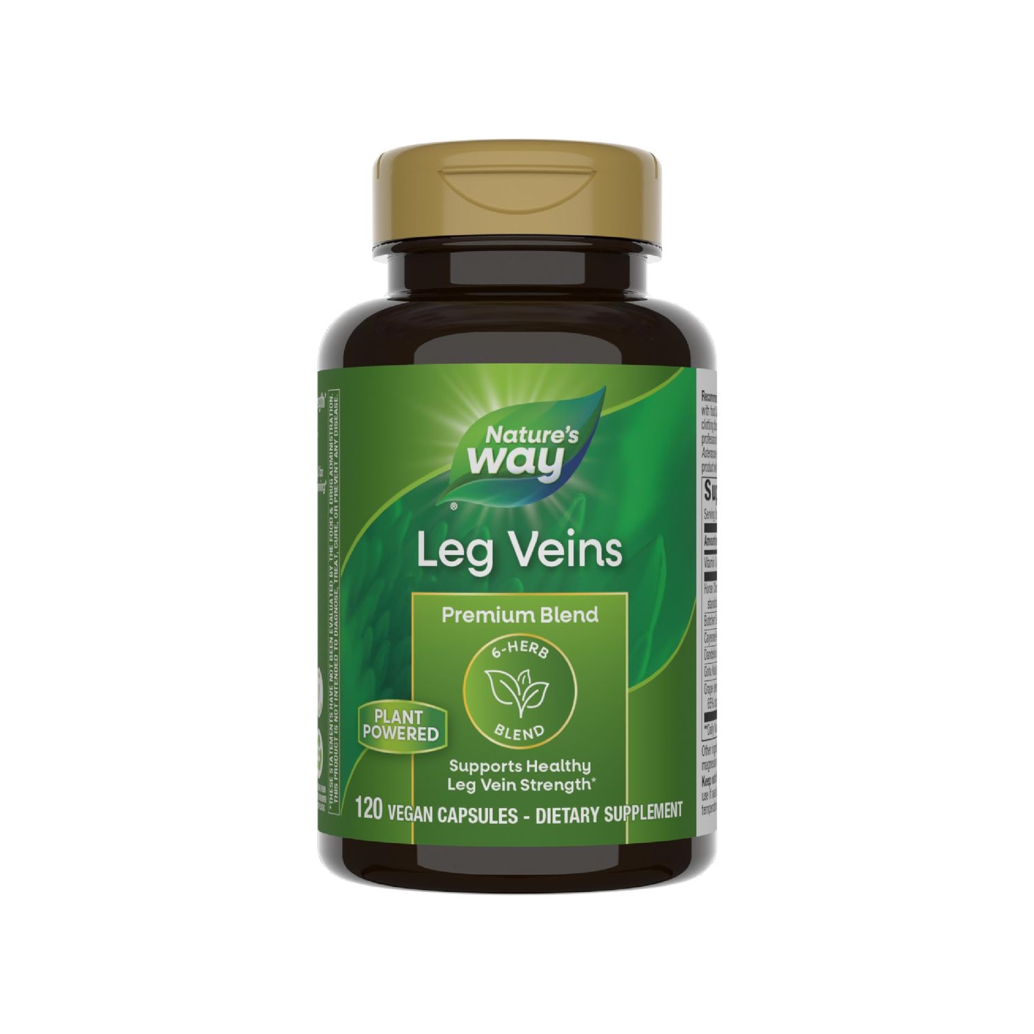 Nature&#39;s Way Leg Veins - Supports Healthy Leg Vein Strength* - 6-Herb Blend - With Horse Chestnut Extract, Dandelion Root - Vegan &amp; Gluten Free - 120 Vegan Capsules
