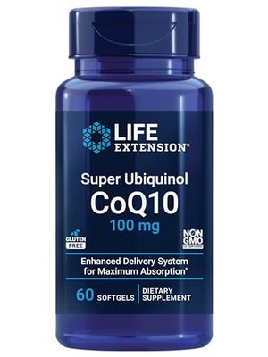 Life Extension Super Ubiquinol CoQ10 100 mg - For Heart Health &amp; Anti-Aging - Cholesterol &amp; Energy Management Supplement - Coenzyme Q10 for Organs - Gluten-Free, Non-GMO - 60 Softgels