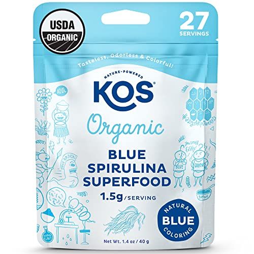 KOS USDA Organic Blue Spirulina Powder, Phycocyanin - Vegan Algae Superfood - Natural Food Coloring for Smoothies &amp; Protein Drinks, Plant Based, Non GMO - 27 Servings