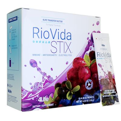 4Life Transfer Factor RioVida Stix Tri-Factor Formula - Support Healthy Immune System with Elderberry, Blueberry, Pomegranate, and Acai - Antioxidant Support - 15 Powder Packs
