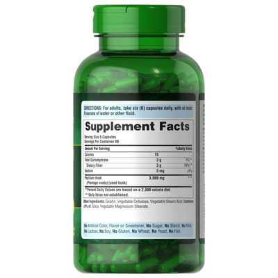 Puritan's Pride Herbal Ease Psyllium Husks 500mg, Dietary Supplement for Digestive, Colon, and Heart Health Support, Daily Fiber Capsules, 2 Month Supply, 400 Rapid Release Capsules