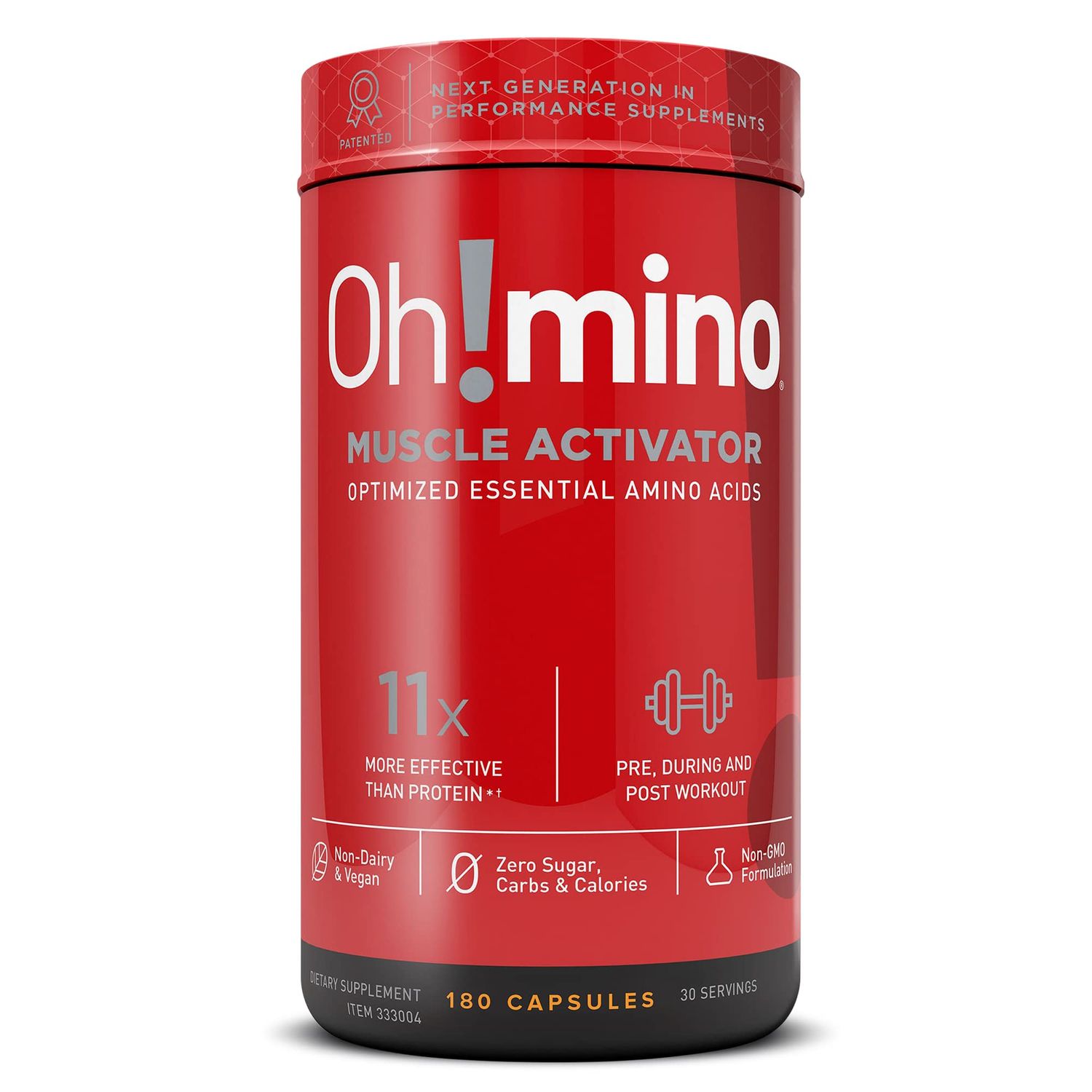 Oh!mino Oh! Nutrition Muscle Synthesis Activator, Electrolyte Capsules with Essential Amino Acids &amp; 100mgs of Pharma-Grade Caffeine, Pre Workout, Post Workout for Men and Women, 180 Vegan Capsules