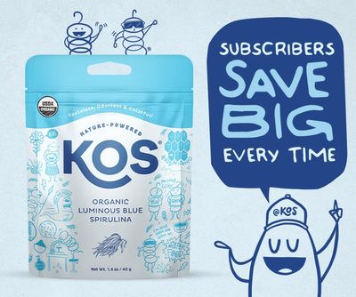KOS USDA Organic Blue Spirulina Powder, Phycocyanin - Vegan Algae Superfood - Natural Food Coloring for Smoothies &amp; Protein Drinks, Plant Based, Non GMO - 27 Servings