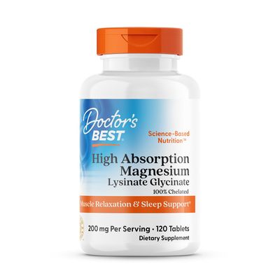 Doctor&#39;s Best High Absorption Magnesium Glycinate Lysinate, 100% Chelated, TRACCS, Not Buffered, Non-GMO, Vegan, Gluten &amp; Soy Free, 100 mg, 120 Tablets (Packaging May Vary)