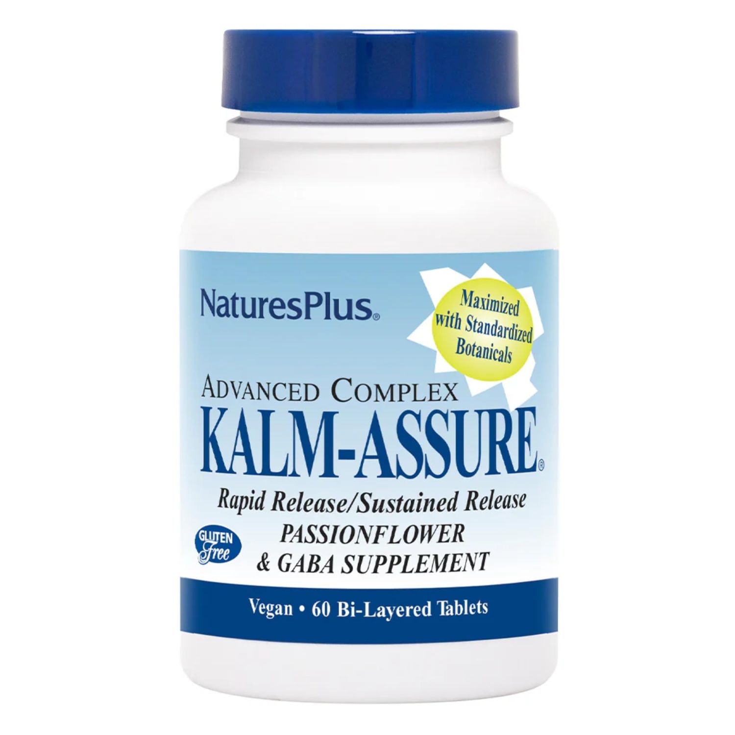 Natures Plus Kalm-Assure - 60 Bi-Layered Tablets - Supports Relaxation with Passionflower, GABA, Chamomile &amp; Magnesium - Gluten Free &amp; Vegan - 60 Servings