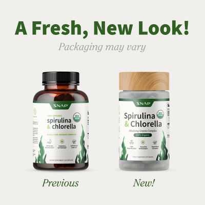 Snap Supplements USDA Organic Spirulina Chlorella Capsules - Green Superfoods for Natural Energy and Metabolic Health, 120 Capsules
