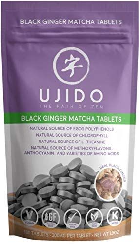 Ujido Black Ginger Matcha Tablets, 180 Tablets - Japanese Matcha Powder - Thai Black Ginger - Hand-Picked Green Tea Leaf Powder - Antioxidant Superfood - Natural Caffeine, Chlorophyll, &amp; EGCG