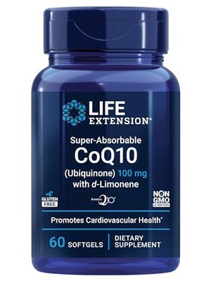 Life Extension Super-Absorbable CoQ10 (Ubiquinone) with d-Limonene - Heart Health, Fight General Fatigue, Better Absorption - Gluten-Free, Non-GMO - 60 Softgels