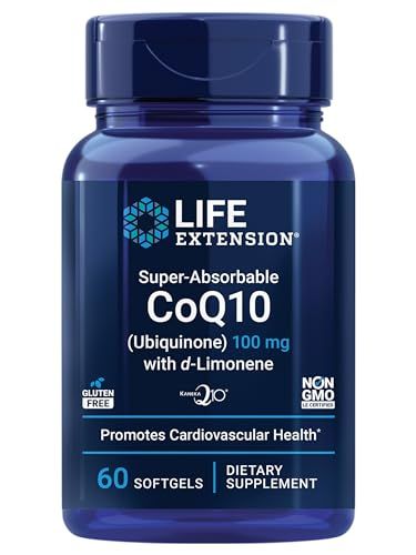 Life Extension Super-Absorbable CoQ10 (Ubiquinone) with d-Limonene - Heart Health, Fight General Fatigue, Better Absorption - Gluten-Free, Non-GMO - 60 Softgels
