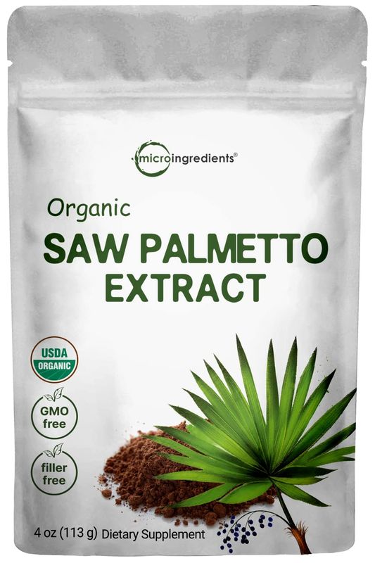 Sustainably US Grown, Organic Saw Palmetto Powder, 4 Ounce, with Active Fatty Acid, Pure Saw Palmetto Prostate &amp; Hair Growth Supplement, Healthy Urination Frequency &amp; Hair Loss Blocker Supplement
