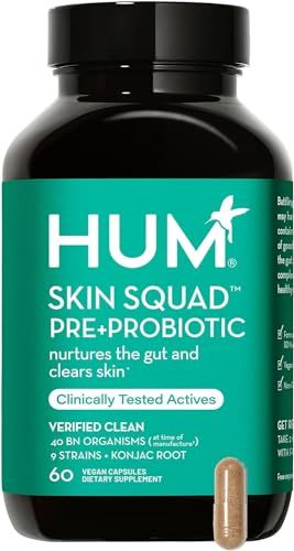HUM Skin Squad - Probiotic Supplement for Clear Skin &amp; Gut Health - Microbiome Probiotics for Problem Skin &amp; Breakouts (60-Count)