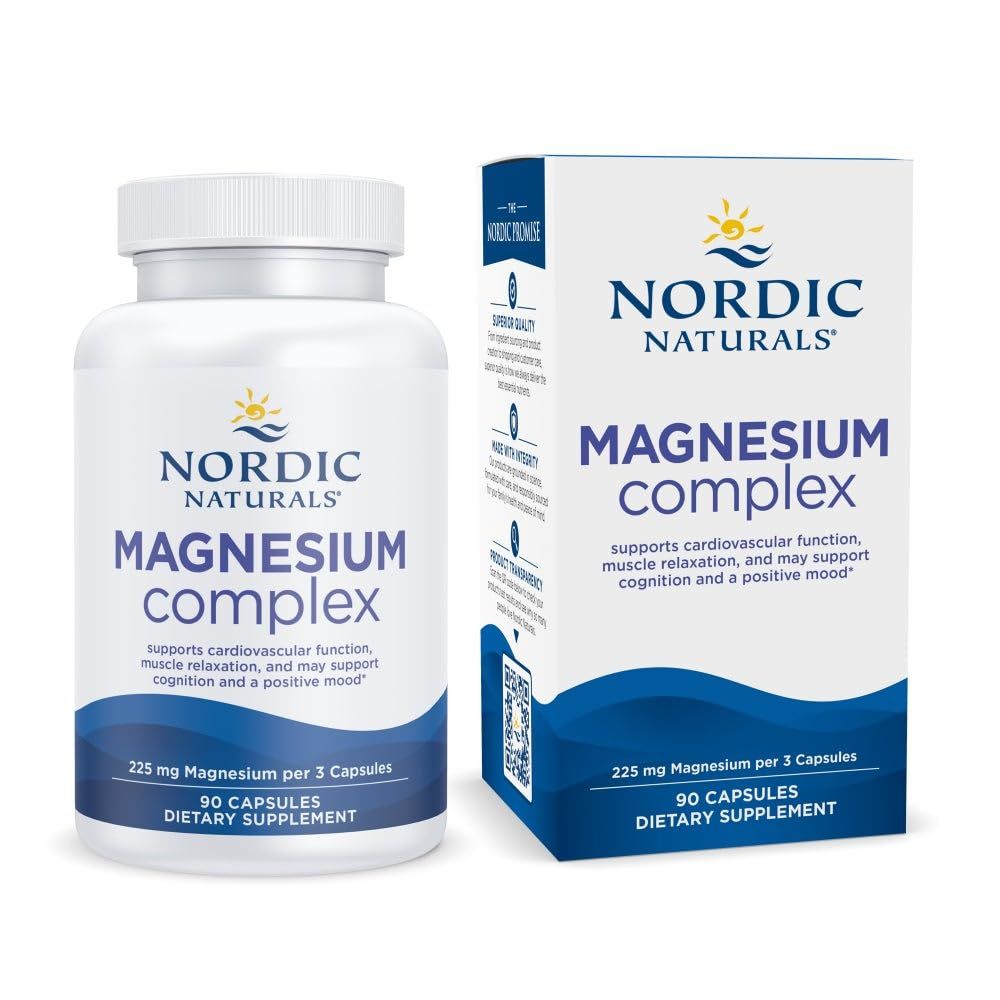 Nordic Naturals Magnesium Complex - 90 Capsules - 225 mg Magnesium, 1.9 mg Iron - Brain &amp; Heart Health, Mood, Energy, &amp; Muscle Relaxation - Non-GMO, Vegan - 30 Servings