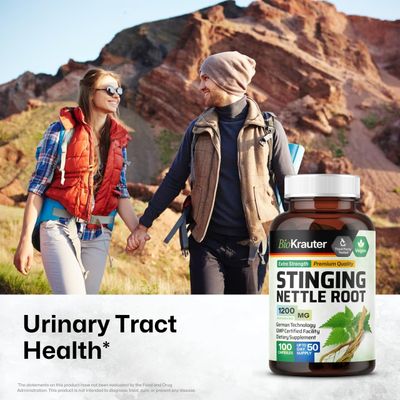 BIO KRAUTER Stinging Nettle Capsules 1200 mg - 100 Natural Urinary Tract &amp; Overall Health Support - Nettle Root Powder (Urtica Dioica) - Non GMO
