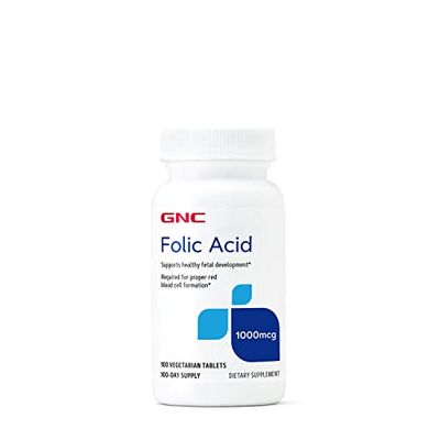 GNC Folic Acid 1000mcg | Supports Healthy Fetal Development | Required for Proper Red Blood Cell Formation | Vegetarian Formula | 100 Count