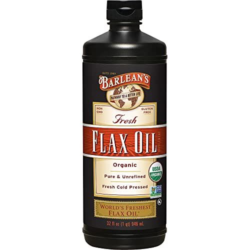 Barlean&#39;s Organic Flaxseed Oil Liquid, Cold Press Flax Seeds, 7,640mg ALA Omega 3 Fatty Acid Supplement for Joint and Heart Health &amp; Healthy Digestion, 32 oz