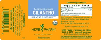 Herb Pharm Certified Organic Cilantro Liquid Extract for Cleansing and Detoxification Support - 4 Ounce