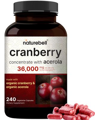 Naturebell Cranberry Pills 36,000mg with Acerola, 240 Veggie Capsules | 100:1 Fresh Cranberries Extract - Organic Ingredients - Supports Urinary Tract Health - Sugar-Free