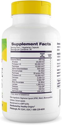 Healthy Origins Digestive Enzymes (NEC) Broad Spectrum - with Protease, Amylase & Lipase - Gluten-Free Digestion and Gut Health Supplement - 90 Veggie Capsules