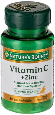 Vitamin C + Zinc by Nature&#39;s Bounty, Vitamin Supplement, Supports Immune Health, 60 mg, 60 Tablets