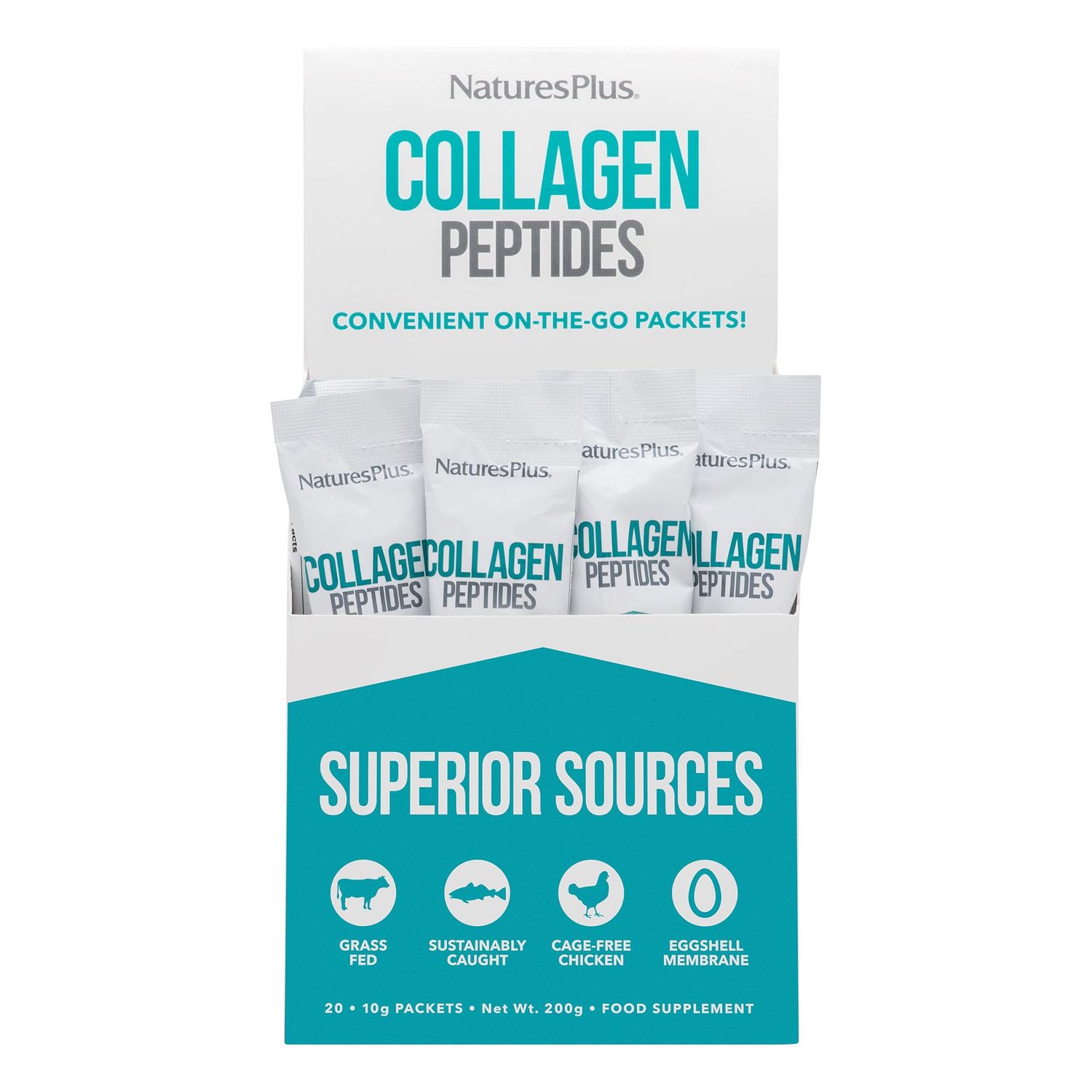 Natures Plus Collagen Peptides - 20 Stick Packets - Hair, Skin, Nail &amp; Joint Health, Immune System Support - Non-GMO, Gluten Free - 20 Servings
