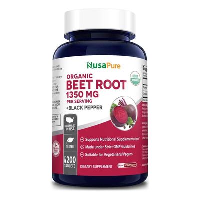 NusaPure Beet Root 1,350 mg 200 Organic Tablets (Vegetarian, USDA, Non-GMO &amp; Gluten-Free) Black Pepper