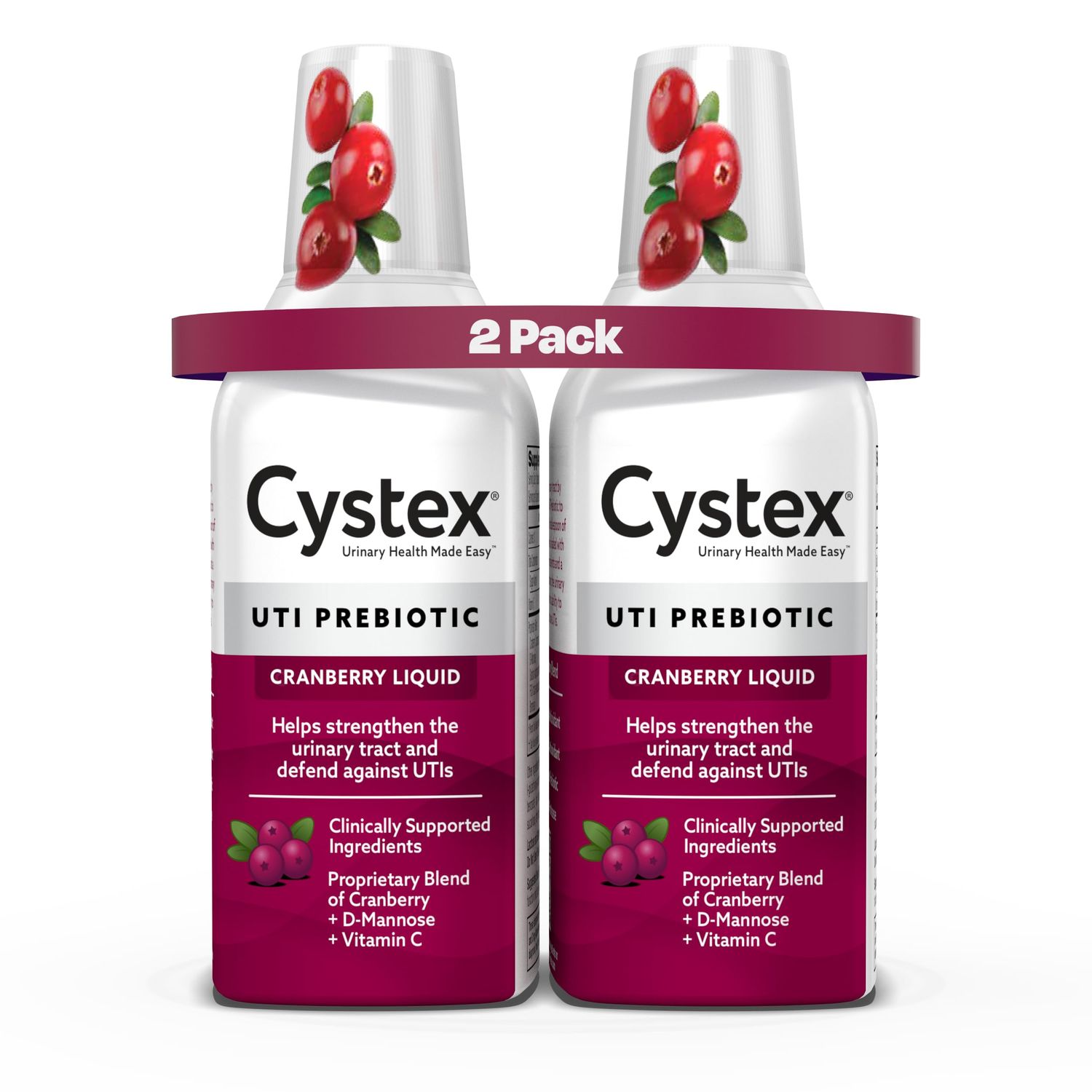 Cystex Urinary Tract Infection Support and Prevention for Men and Women, Cranberry Prebiotic Supplement for UTI Protection &amp; Urinary Health Maintenance, D-Mannose &amp; Vitamin C, 7.6 oz (2 Pack)