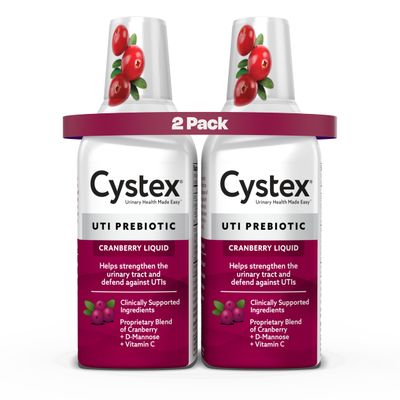 Cystex Urinary Tract Infection Support and Prevention for Men and Women, Cranberry Prebiotic Supplement for UTI Protection &amp; Urinary Health Maintenance, D-Mannose &amp; Vitamin C, 7.6 oz (2 Pack)